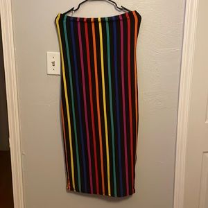 Size large, multi color strapless dress. can be wormed to a picnic or dress up.